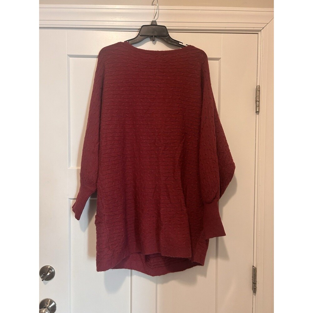 Bloomchic Red Pink Cable Knit Wrap Sweater Size 22/24  3X 3/4 Sleeve Tunic Top - Picture 5 of 5